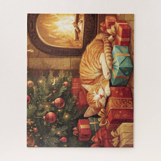 Ein Ingwer Kätzchen, das am Kamin schläft Puzzle (Vertikal)