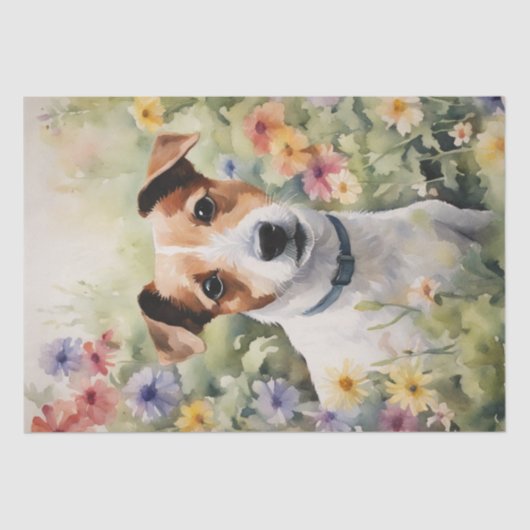 : Ein Jack Russell in Blume Decoupage Seidenpapier (Vorderseite)