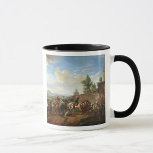 Ein Jagd-Party durch ein Landhaus (Öl auf Tasse