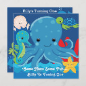 Ein Jahr alt Geburtstagsktopus-Party Einladung (Vorne/Hinten)