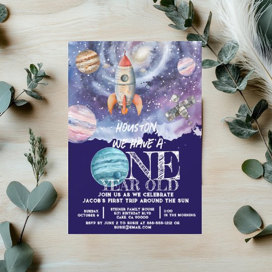 Ein Jahr alter Weltraumamonent Geburtstag Einladung