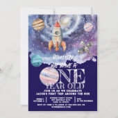 Ein Jahr alter Weltraumamonent Geburtstag Einladung (Vorderseite)