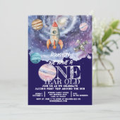 Ein Jahr alter Weltraumamonent Geburtstag Einladung (Stehend Vorderseite)