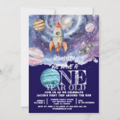 Ein Jahr alter Weltraumamonent Geburtstag Einladung (Vorderseite)