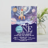 Ein Jahr alter Weltraumamonent Geburtstag Einladung (Stehend Vorderseite)