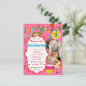 Ein Jahr alter Zirkus Elephant Peacock Giraffe Par Einladungspostkarte (Stehend Vorderseite)