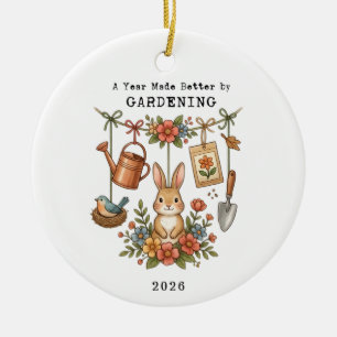 Ein Jahr, das durch Gartenarbeit an Weihnachten be Keramik Ornament