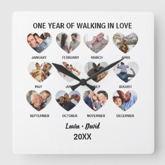 Ein Jahr des gemeinsamen Spaziergehens in Liebe 12 Quadratische Wanduhr