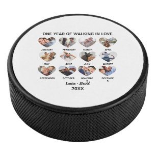 Ein Jahr des Wanderns in Liebe 12 Herz Foto-Collag Eishockey Puck