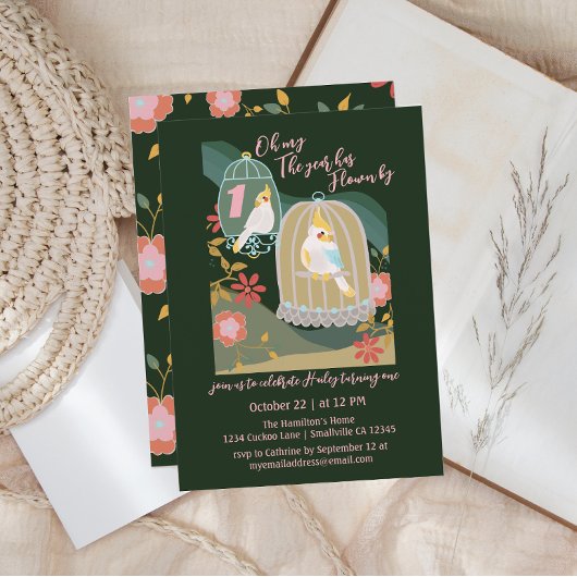 Ein Jahr fliegt mit kleinen Vögeln ersten Geburtst Einladung