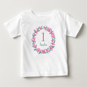 Ein Jahr Geburtstag Mädchen Rosa Blumenkraut Baby  Baby T-shirt