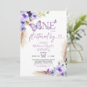 Ein Jahr geflatterte Schmetterlinge Erster Geburts Einladung (Stehend Vorderseite)