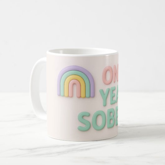 Ein Jahr nüchternes Geschenk LGBT Regenbogen Kaffeetasse (Vorderseite Links)