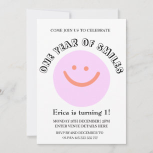 EIN JAHR SMILES Geburtstag Säugling hinzufügen Det Einladung
