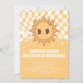 Ein Jahr Sonnenschein Gelber Groovy 1. Geburtstag Einladung (Vorderseite)
