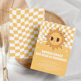 Ein Jahr Sonnenschein Gelber Groovy 1. Geburtstag Einladung