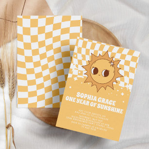 Ein Jahr Sonnenschein Gelber Groovy 1. Geburtstag Einladung