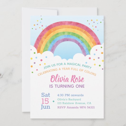 Ein Jahr voller Farben | Rainbow First Birthday In Einladung (Vorderseite)