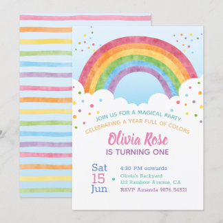 Ein Jahr voller Farben | Rainbow First Birthday In Einladung