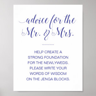 Ein Jenga-Block Elegant Navy Blau Hochzeitsschild Poster