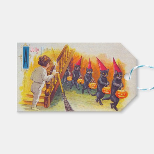 Ein Jolly Halloween (Schwarze Katzen) Geschenkanhänger (Vorderseite (Horizontal))