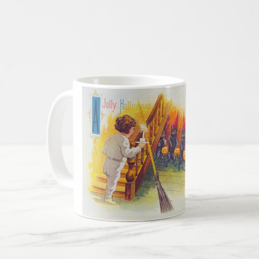 Ein Jolly Halloween (Schwarze Katzen) Kaffeetasse (Vorderseite Links)