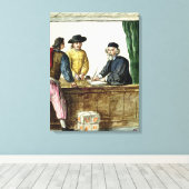 Ein jüdischer Ladenbesitzer mit zwei Kunden Leinwanddruck (Insitu (Holzboden))