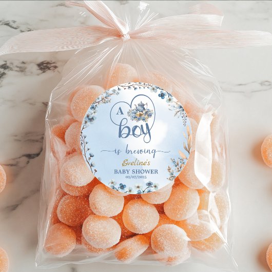 Ein Junge braut Tee Party Junge Babydusche blau Runder Aufkleber