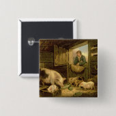 Ein Junge, der einen Schwein-Schweinestall, 1794 Button (Vorne & Hinten)