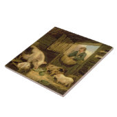 Ein Junge, der einen Schwein-Schweinestall, 1794 Fliese (Seite)