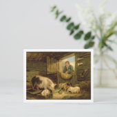 Ein Junge, der einen Schwein-Schweinestall, 1794 Postkarte (Stehend Vorderseite)