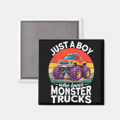 Ein Junge, der Monstertrucks liebt Lustige Kinder Magnet (Vorderseite/Rückseite)