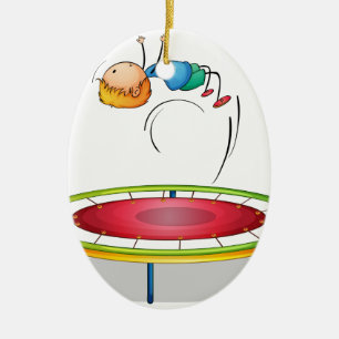 Ein Junge, der Trampoline spielt Keramik Ornament