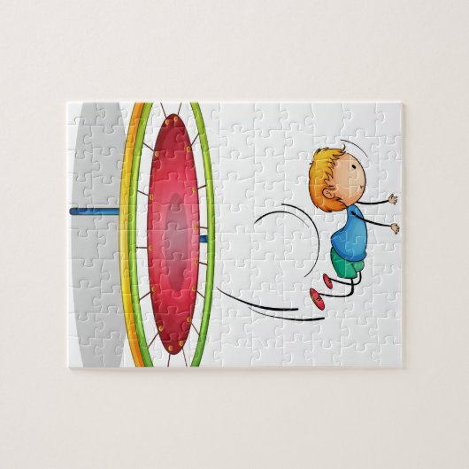 Ein Junge, der Trampoline spielt Puzzle (Horizontal)