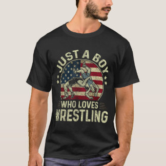 Ein Junge, der Wrestling-Flagge Patriotischer Ring T-Shirt