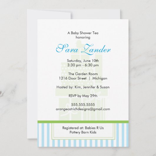 Ein Junge des Baby-Duschen-Tee-Party-| Einladung (Rückseite)