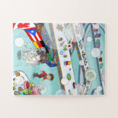 Ein Junge, eine Rollstuhlfahrerin und Spielzeuge J Puzzle (Horizontal)