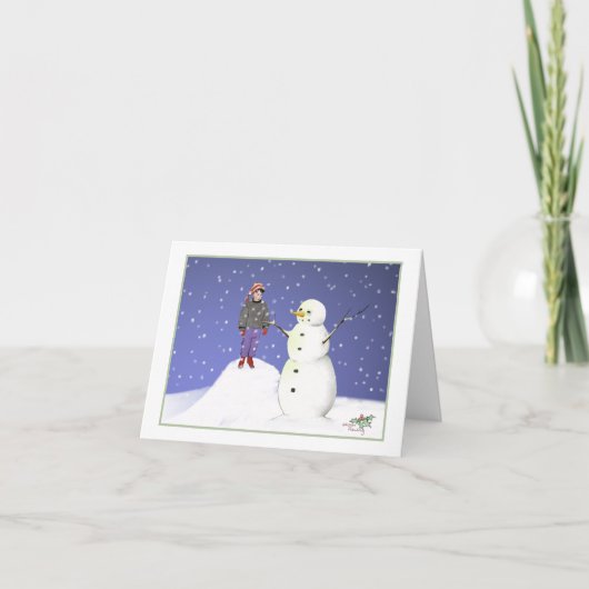 Ein Junge und ein Schneemann Karte (Vorderseite)