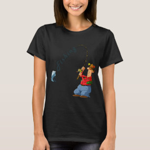 Ein Junge und eine Katze angeln mit einem schönen T-Shirt