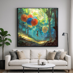 Ein Junge und sein Balloon - farbenfroher Impressi Poster