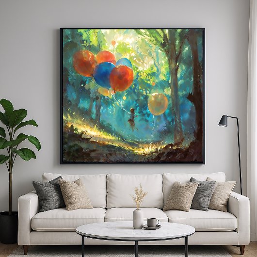 Ein Junge und sein Balloon - farbenfroher Impressi Poster