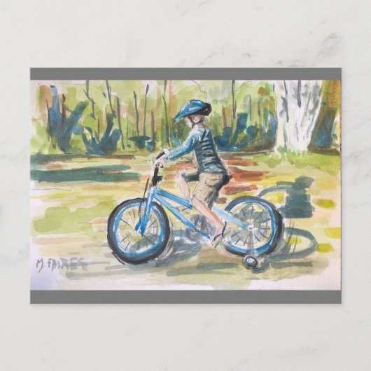 Ein Junge und sein Fahrrad Postkarte (Vorderseite)