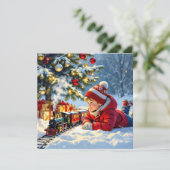 Ein Junge und sein Weihnachtszug altmodisch Karte (Stehend Vorderseite)