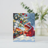 Ein Junge und sein Weihnachtszug altmodisch Postkarte (Stehend Vorderseite)