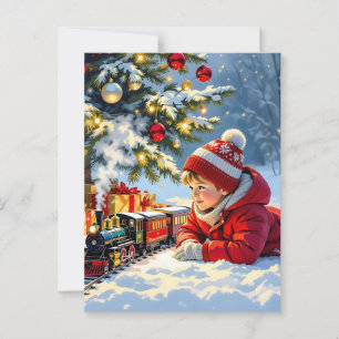 Ein Junge und sein Weihnachtszug altmodisch Postkarte