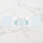 Ein Junge zwei duschende blaue Elefanten Wasserflaschenetikett (Einzelnes Label)