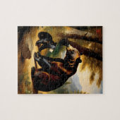 Ein junger Bär spielt mit seiner Mutter Puzzle (Horizontal)