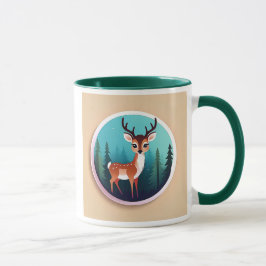 Ein junger Hirsch beobachtet die Natur vor dem Wal Tasse