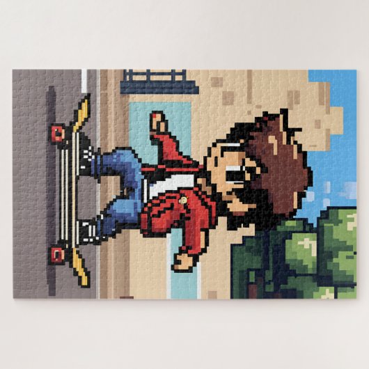 Ein junger Mann, der Skateboard in Pixel Art Puzzle (Horizontal)