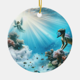 Ein junger Mann findet einen Engel im Riff Keramik Ornament